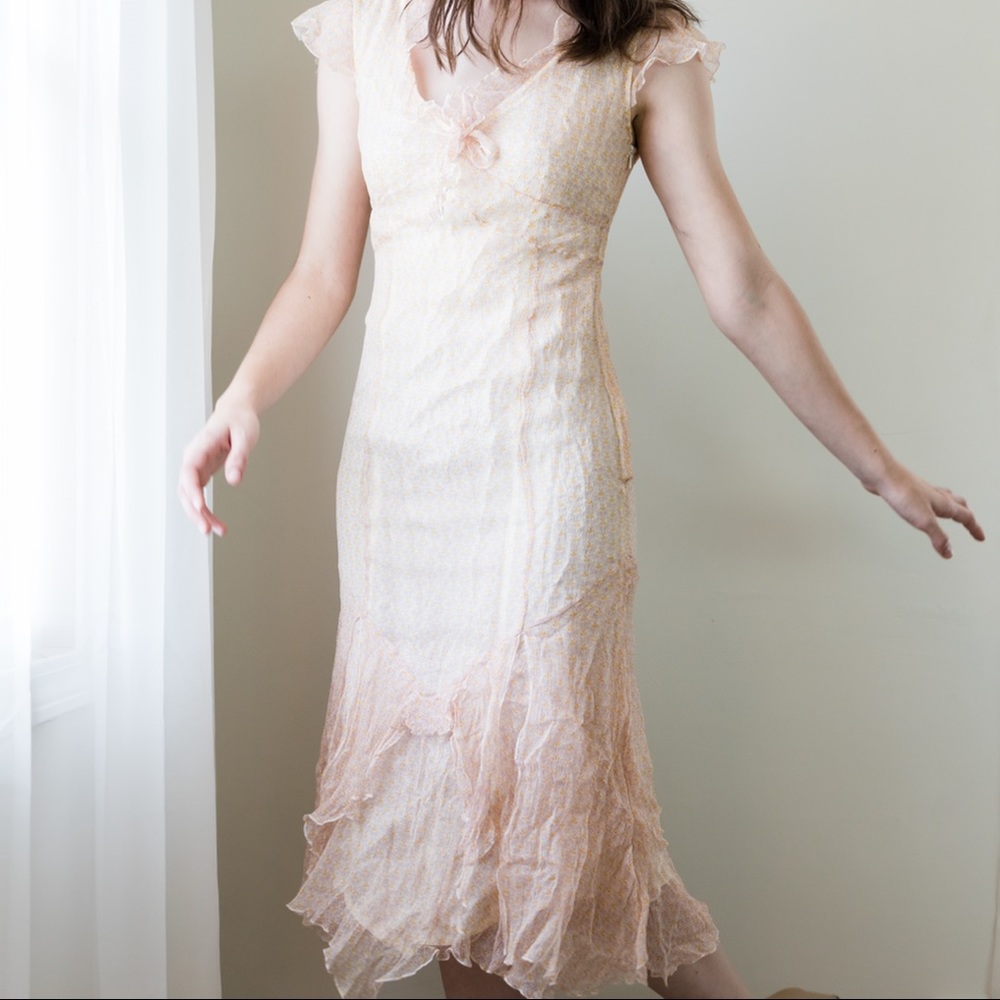 Whistles Pale Pink Lace-Trim Midi Dress